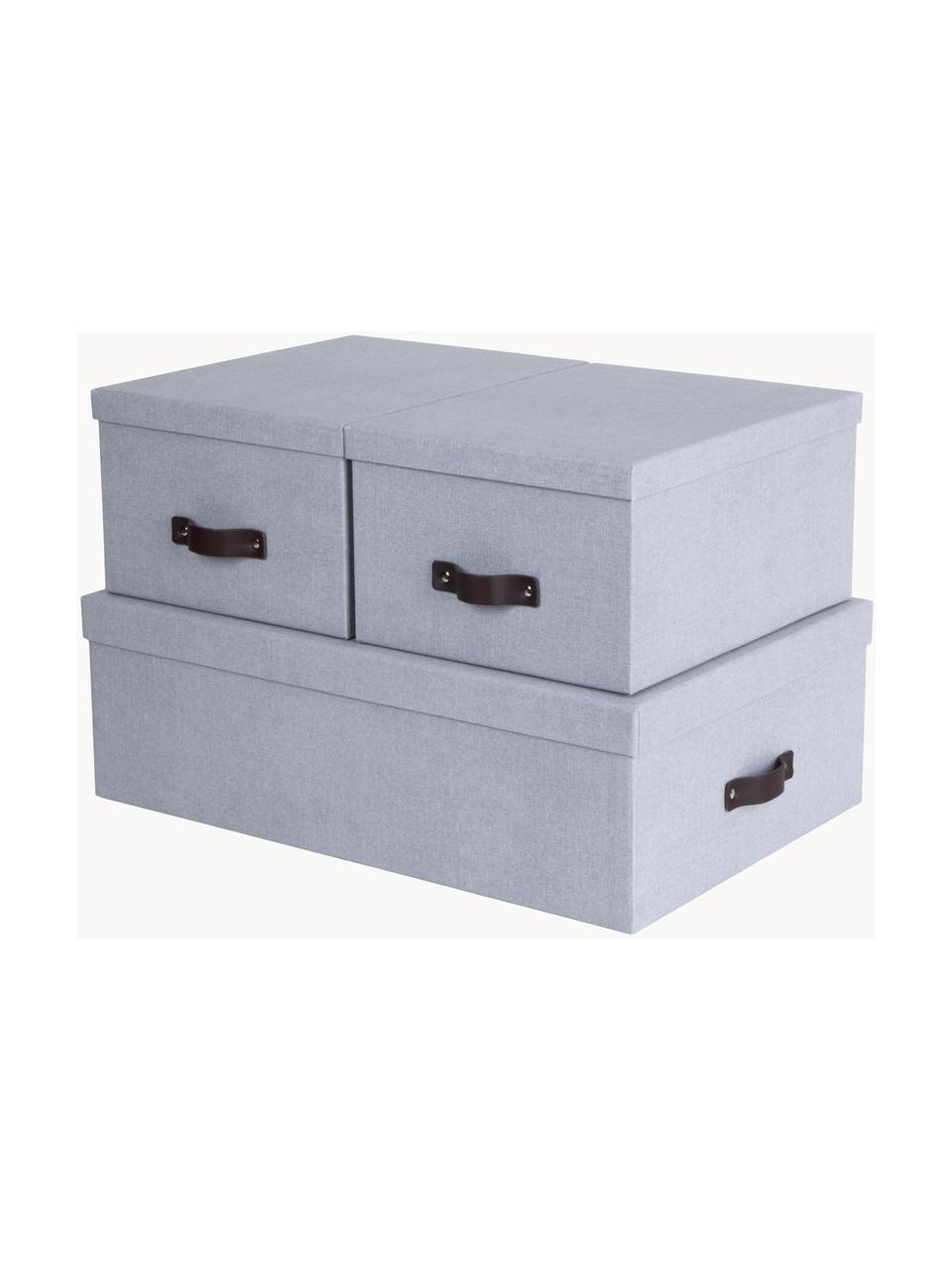 Boîtes de rangement Inge, 3 élém., Gris-bleu, brun, Lot de différentes tailles