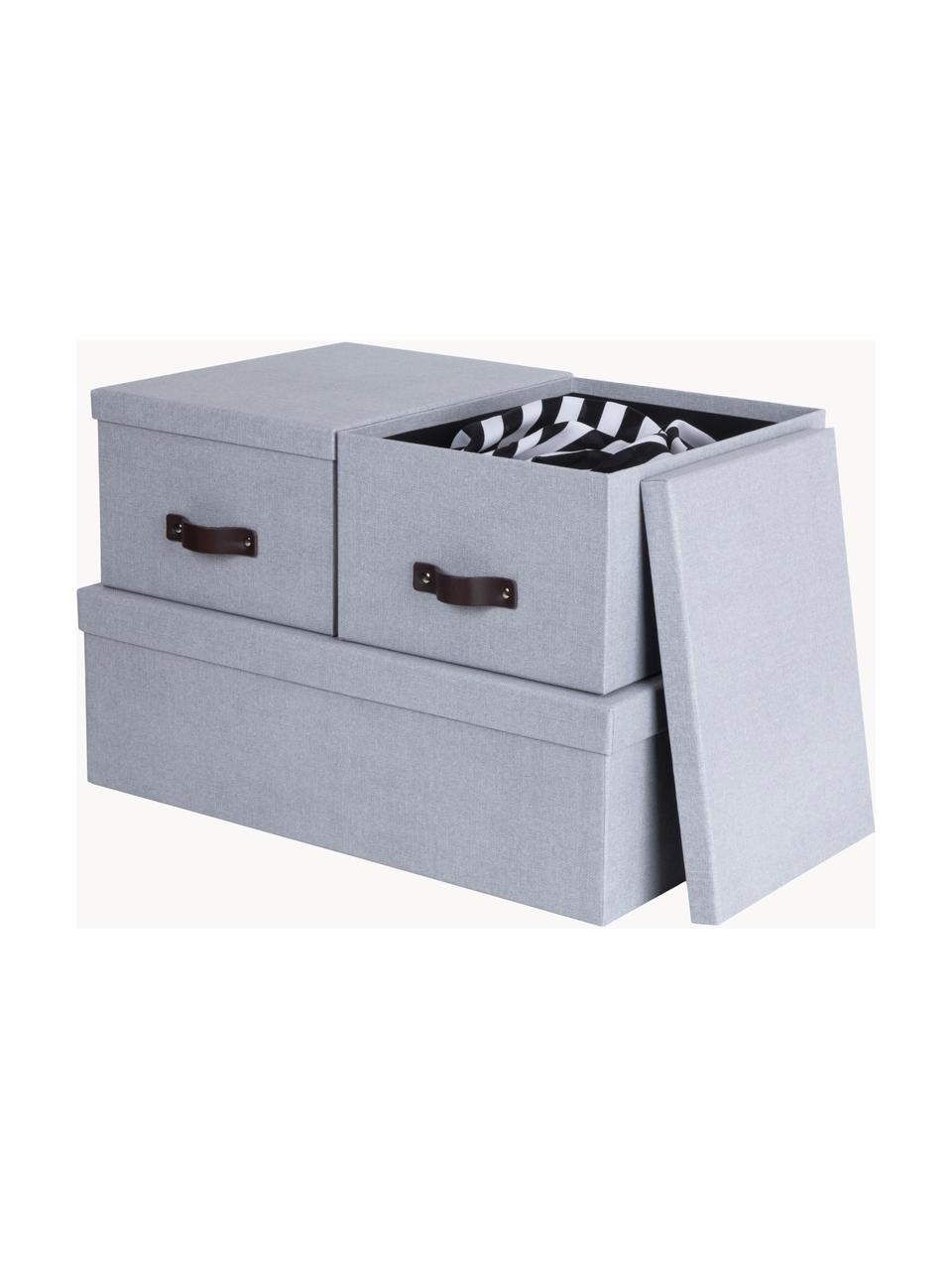 Boîtes de rangement Inge, 3 élém., Gris-bleu, brun, Lot de différentes tailles