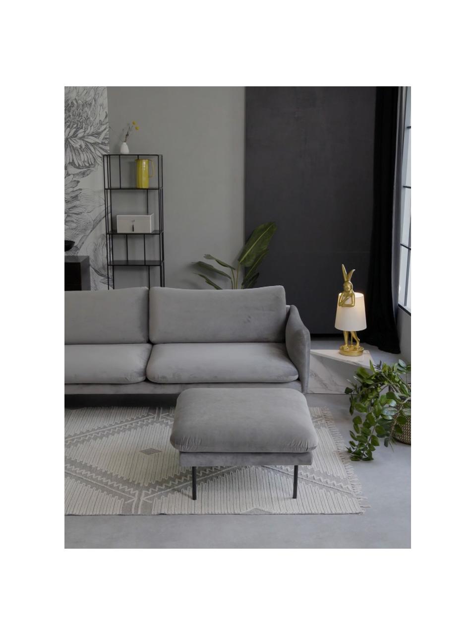 Poggiapiedi da divano in velluto con piedini in metallo Moby, Rivestimento: velluto (rivestimento in , Struttura: legno di pino massiccio, , Piedini: metallo verniciato a polv, Velluto grigio, Larg. 78 x Alt. 48 cm