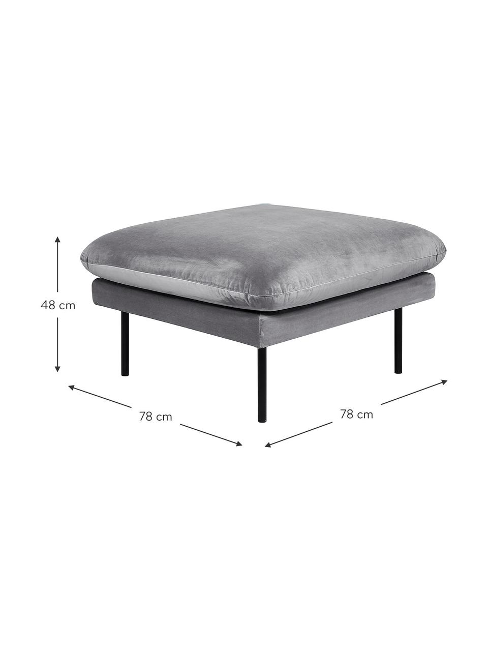 Sametová podnožka s kovovými nohami Moby, Šedá, Š 78 cm, V 48 cm