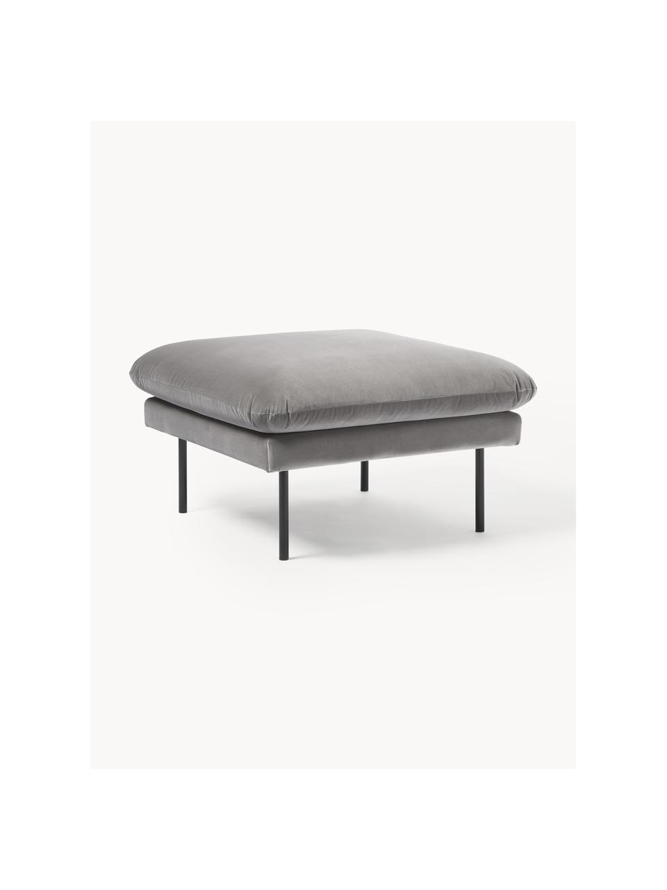 Voetenbank Moby van fluweel, Bekleding: fluweel (hoogwaardig poly, Frame: massief grenenhout, FSC-g, Poten: gepoedercoat metaal, Fluweel grijs, B 78 x D 78 cm