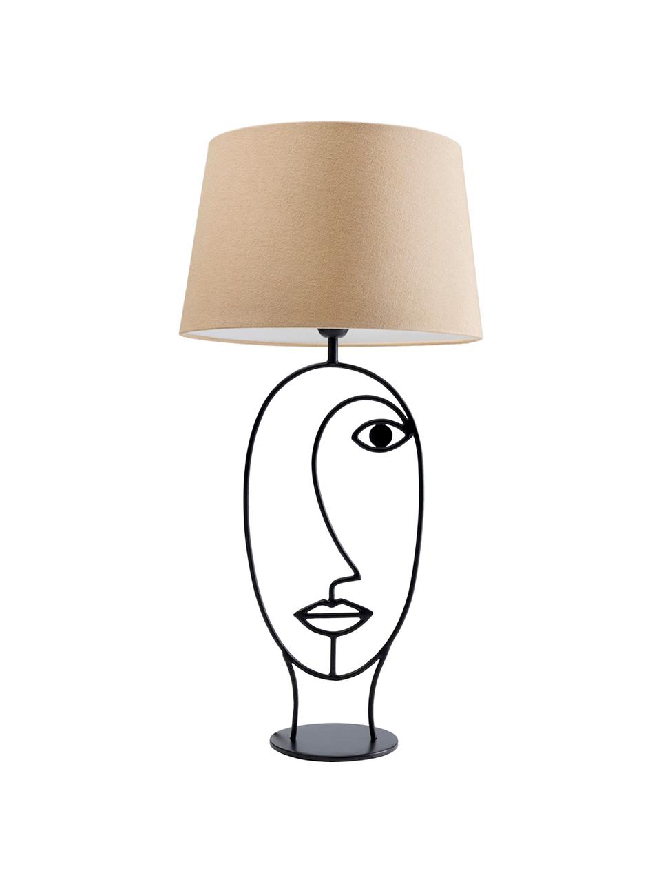 Grosse Tischlampe Face Nature, Gestell: Stahl, pulverbeschichtet, Beige, Schwarz, 35 x 69 cm