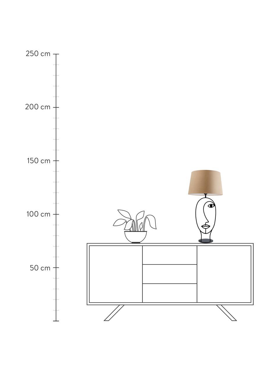 Lámpara de mesa grande Face Nature, Estructura: acero con pintura en polv, Cable: cubierto en tela, Beige, negro, An 35 x Al 69 cm