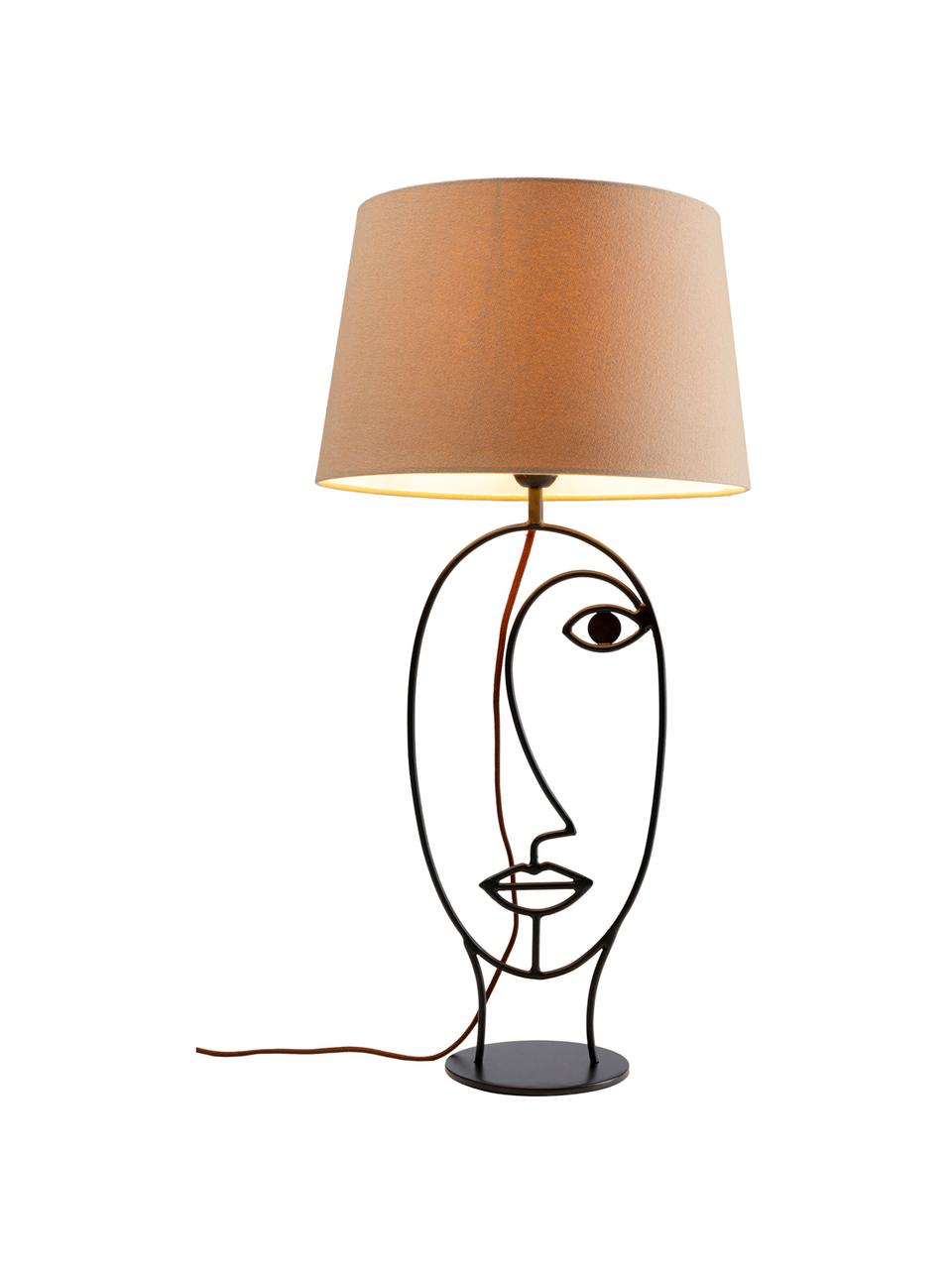 Grosse Tischlampe Face Nature, Gestell: Stahl, pulverbeschichtet, Beige, Schwarz, 35 x 69 cm