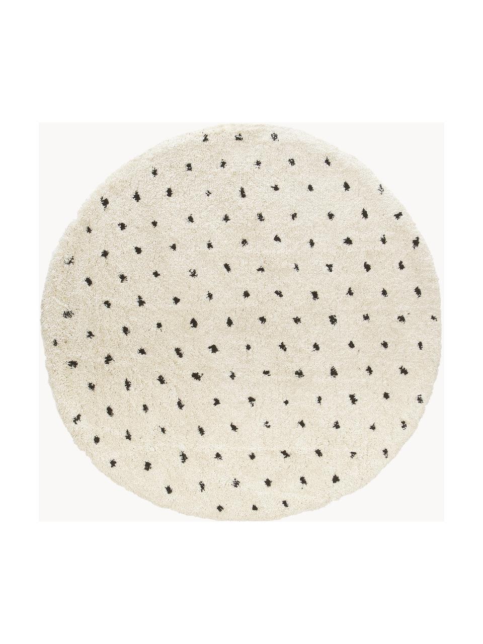 Runder flauschiger Hochflor-Teppich Ayana, gepunktet, 100 % Polyester, Hellbeige, Schwarz, Ø 120 cm (Grösse S)