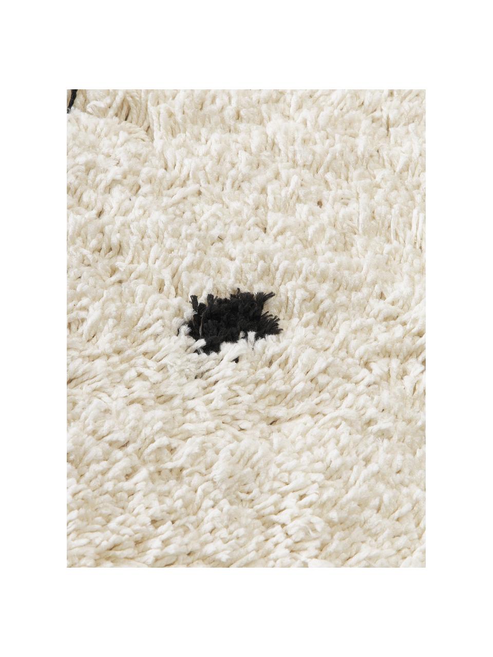Rond pluizig hoogpolig vloerkleed Ayana, met stippels, 100% polyester, Lichtbeige, zwart, Ø 120 cm (maat S)
