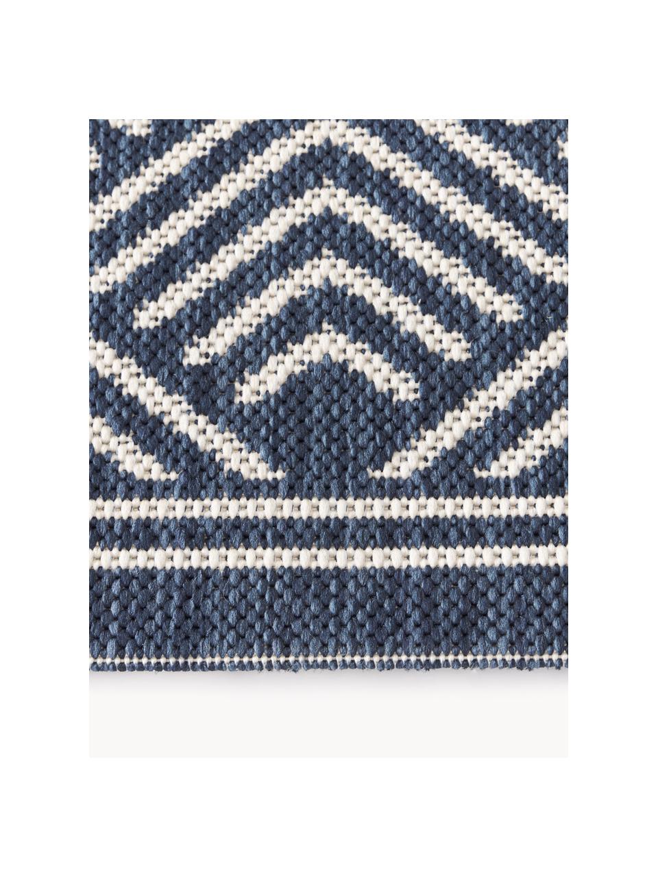 Alfombra estampada de interior/exterior Milano, Parte superior: 70% polipropileno recicla, Azul oscuro, blanco, An 80 x L 150 cm (Tamaño XS)
