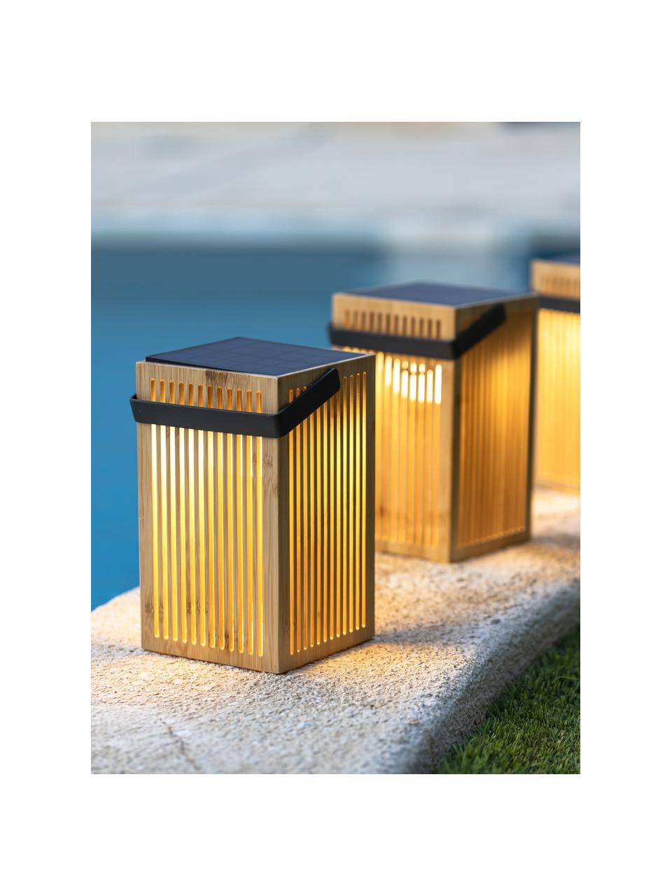 Solar outdoor LED lamp Okinawa, dimbaar, Lampenkap: bamboehout, Bamboehout, B 15 x H 24 cm