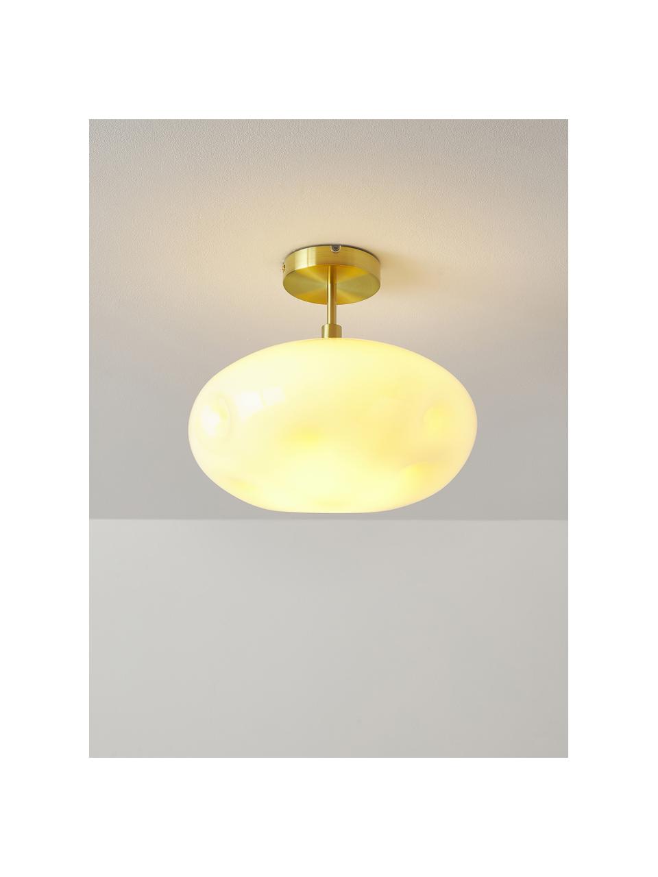 Lampa sufitowa ze szkła opalowego Josie, Kremowobiały, odcienie złotego, Ø 35 x W 31 cm