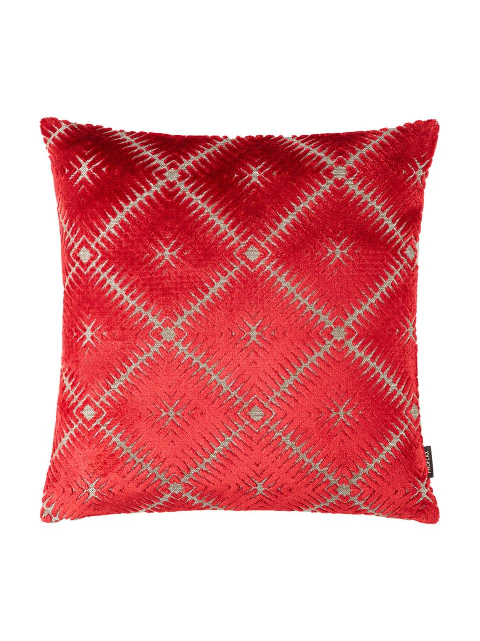 Dubbelzijdige kussenhoes Ervik, Weeftechniek: jacquard, Voorzijde: rood, lichtbeige. Achterzijde: lichtbeige, 45 x 45 cm