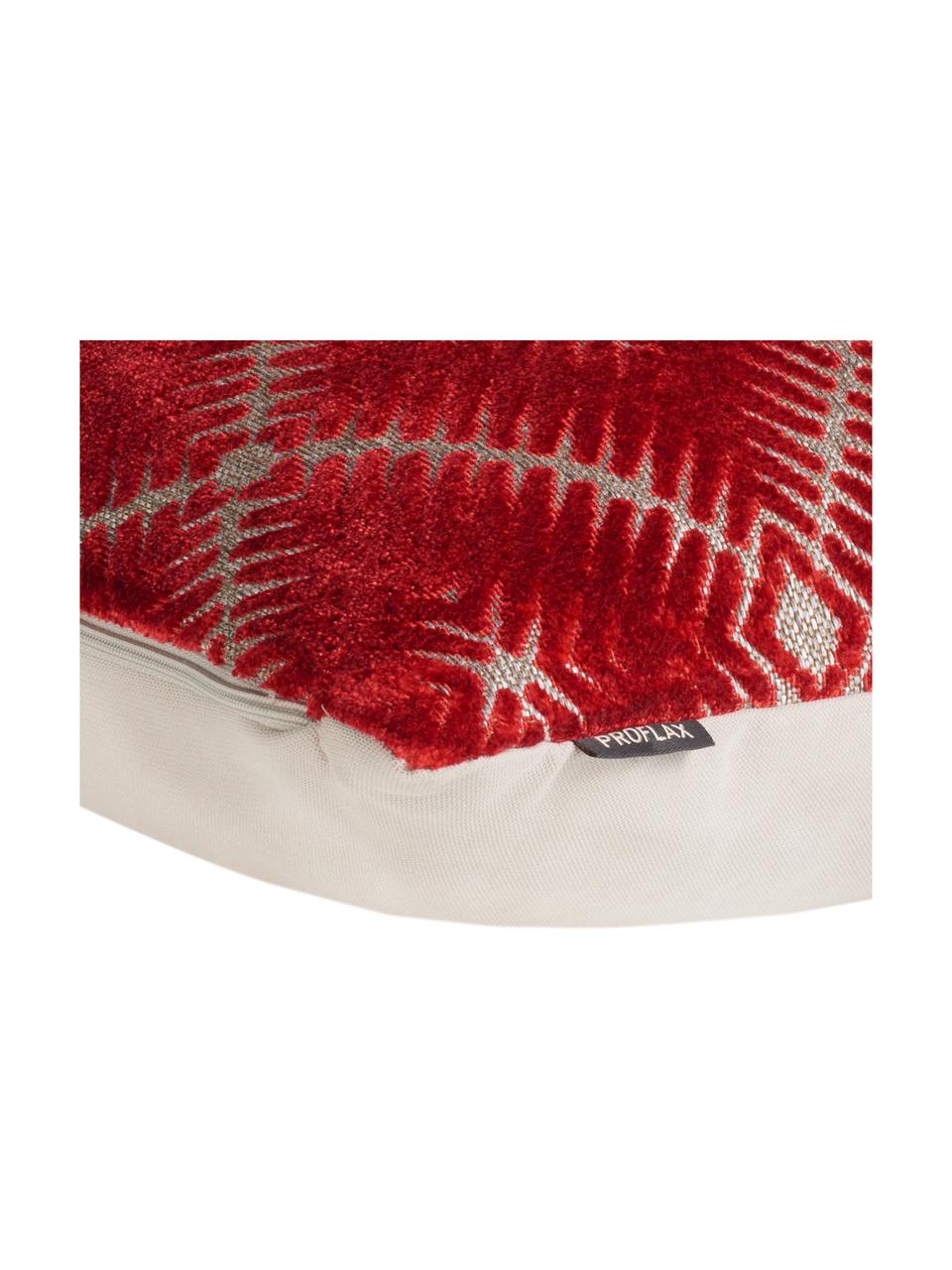Dwustronna poszewka na poduszkę z żakardu Ervik, Przód: czerwony, jasny beżowy z małymi elementami w kolorze odcieni złotego Tył:, S 45 x D 45 cm