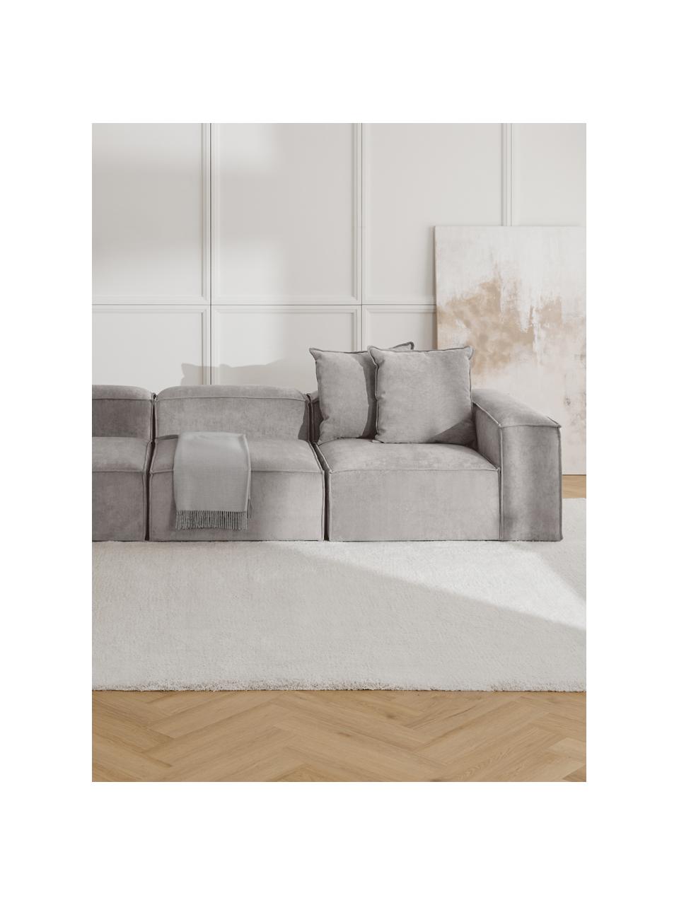 Modulaire bank Lennon (4-zits) van corduroy, Bekleding: corduroy (92% polyester, , Frame: massief grenenhout, multi, Poten: kunststof, Corduroy grijs, B 327 x H 119 cm
