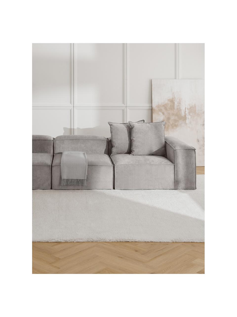 Modulares Sofa Lennon (4-Sitzer) aus Cord, Bezug: Cord (92 % Polyester, 8 %, Gestell: Massives Kiefernholz, Spe, Füße: Kunststoff Dieses Produkt, Cord Grau, B 327 x T 119 cm