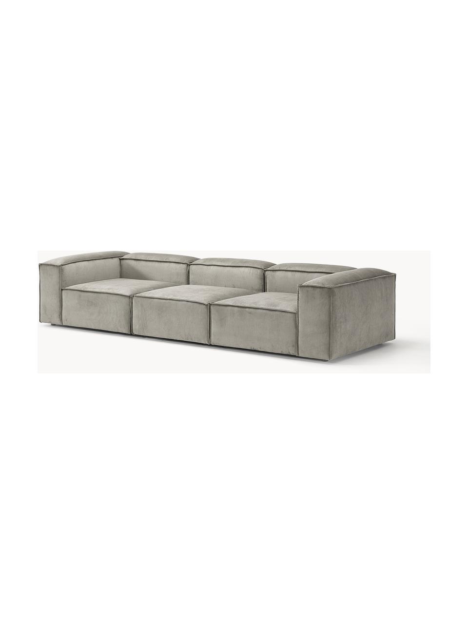 Modulares Sofa Lennon (4-Sitzer) aus Cord, Bezug: Cord (92 % Polyester, 8 %, Gestell: Massives Kiefernholz, Spe, Füße: Kunststoff Dieses Produkt, Cord Grau, B 327 x T 119 cm