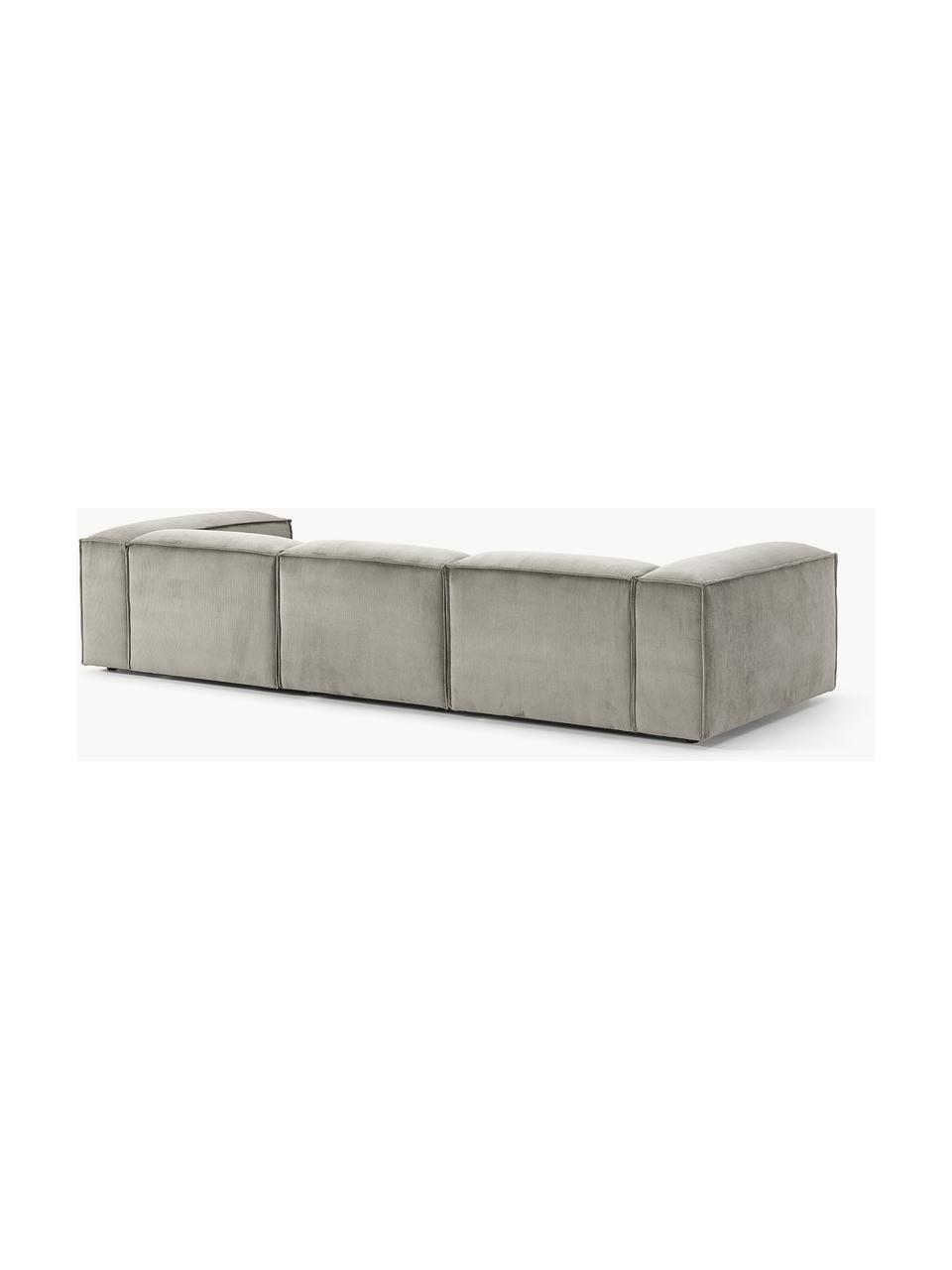 Modulares Sofa Lennon (4-Sitzer) aus Cord, Bezug: Cord (92 % Polyester, 8 %, Gestell: Massives Kiefernholz, Spe, Füße: Kunststoff Dieses Produkt, Cord Grau, B 327 x T 119 cm