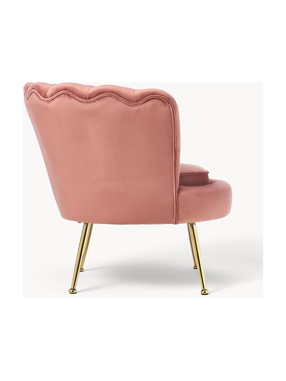 Sillón cóctel de terciopelo Oyster, Tapizado: terciopelo (poliéster) Al, Estructura: madera de eucalipto contr, Patas: metal galvanizado, Terciopelo rosa palo, An 81 x Al 75 cm