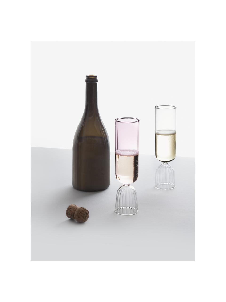 Copas de champán artesanales Tutu, 2 uds., Vidrio de borosilicato, Transparente, Ancho 160 cm, Largo 50 cm