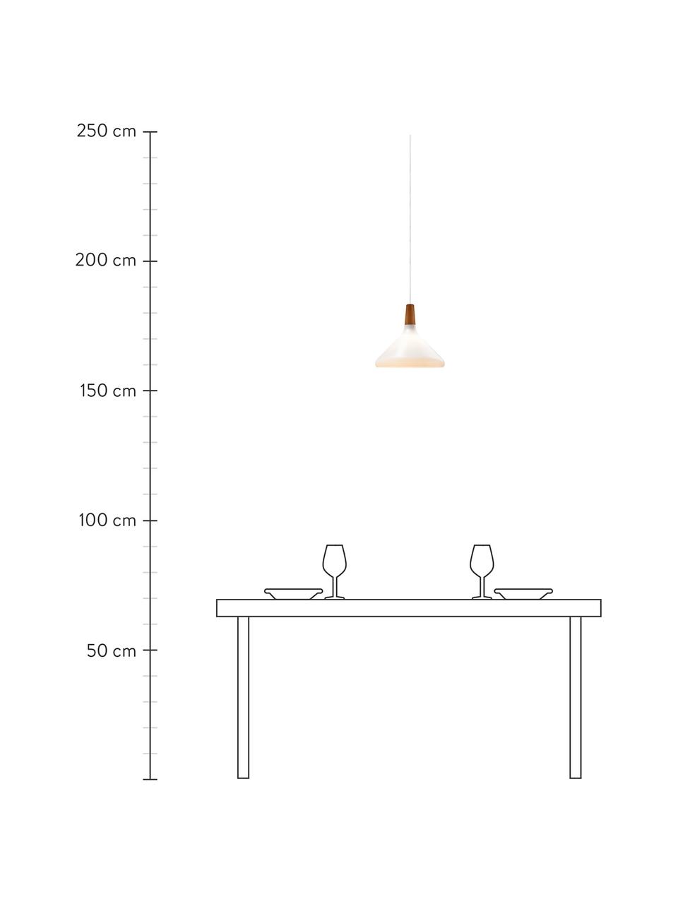 Kleine hanglamp Nori van glas, Lampenkap: opaalglas, Decoratie: hout, Baldakijn: gecoat metaal, Wit, Ø 27 x H 25 cm