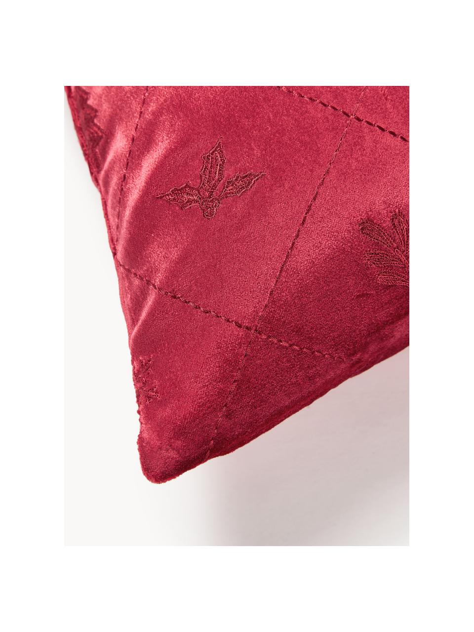 Housse de coussin en velours avec broderie de Noël Isadora, Rouge, larg. 30 x long. 70 cm