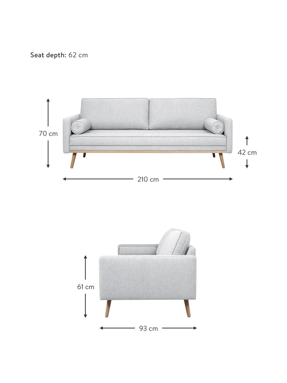 Canapé 3 places gris clair Saint, Tissu gris clair, larg. 210 x prof. 93 cm