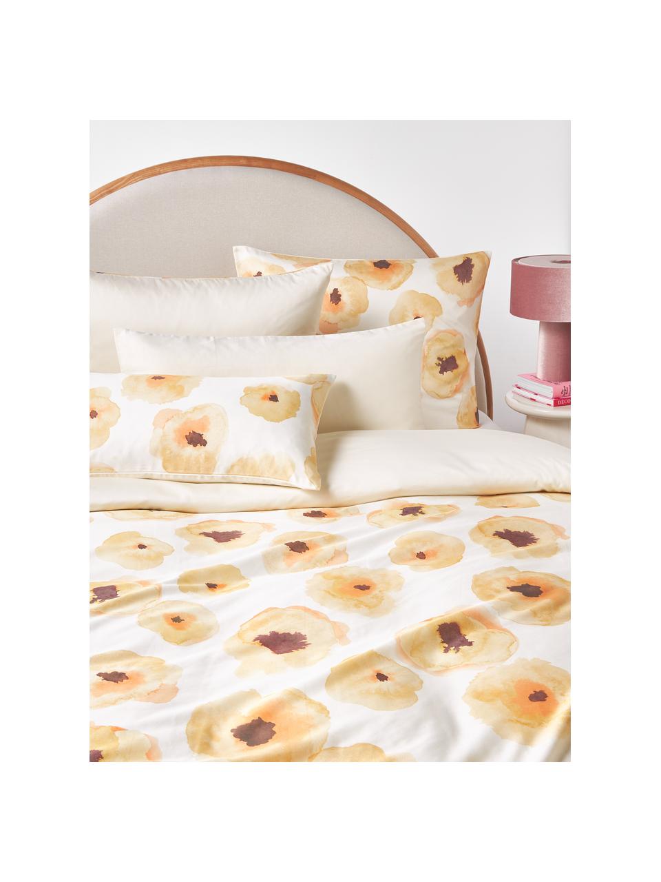 Baumwollsatin-Bettdeckenbezug Fiorella mit Blumen-Print, Webart: Satin Fadendichte 210 TC,, Cremeweiss, Mehrfarbig, B 200 x L 200 cm
