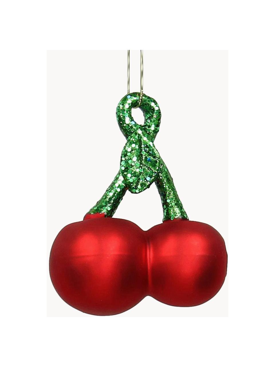 Kerstboomhanger Cherry, 2 stuks, Rood, groen, B 8 x H 8 cm