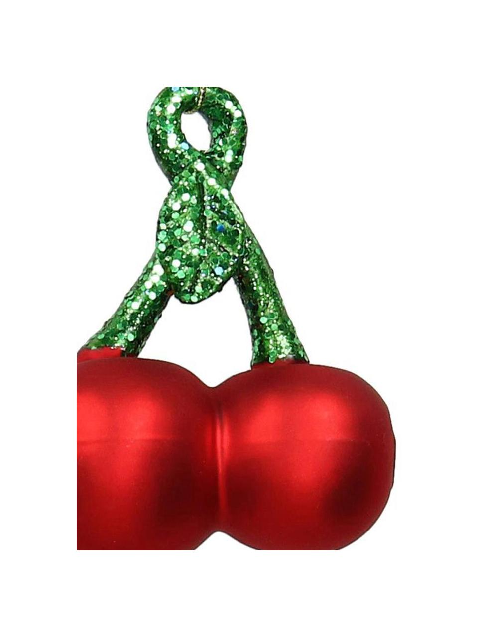Adornos navideños Cherry, 2 uds., Figura: vidrio, Rojo, verde, An 8 x Al 8 cm
