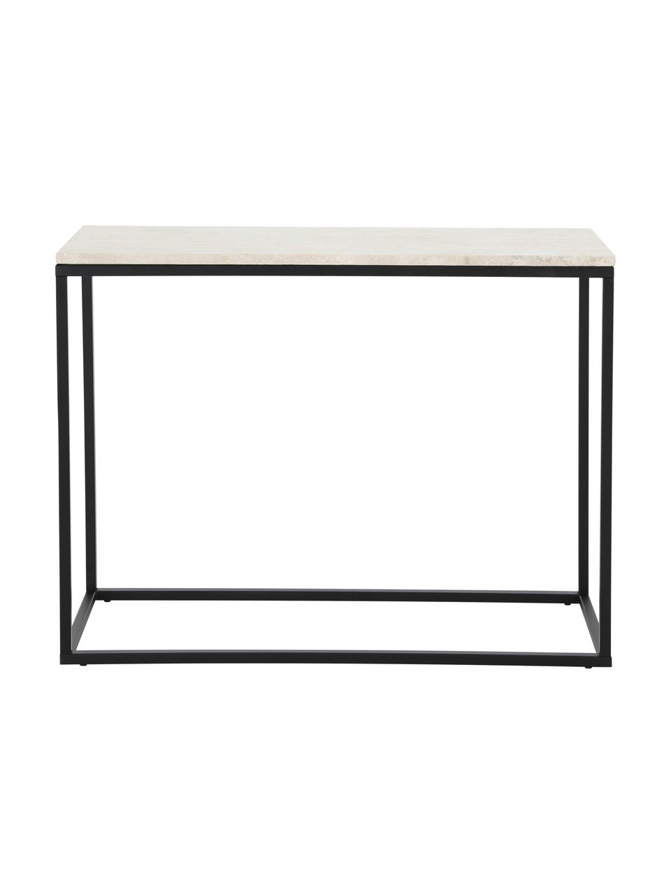 Konsola z trawertynu Titti, Stelaż: metal powlekany, Beżowy, o wyglądzie trawertynu, czarny, S 100 x W 75 cm