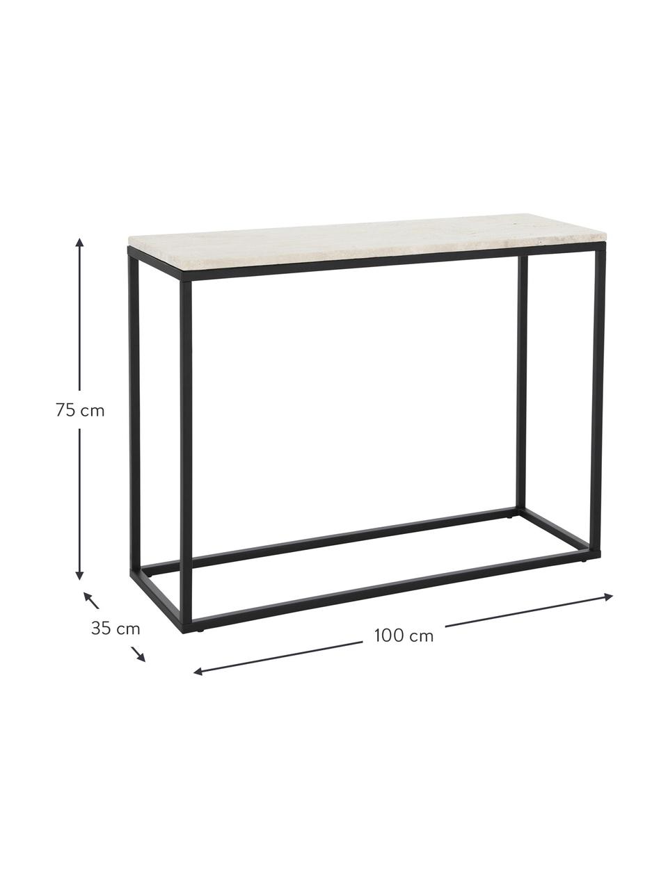 Konsola z trawertynu Titti, Stelaż: metal powlekany, Beżowy, o wyglądzie trawertynu, czarny, S 100 x W 75 cm