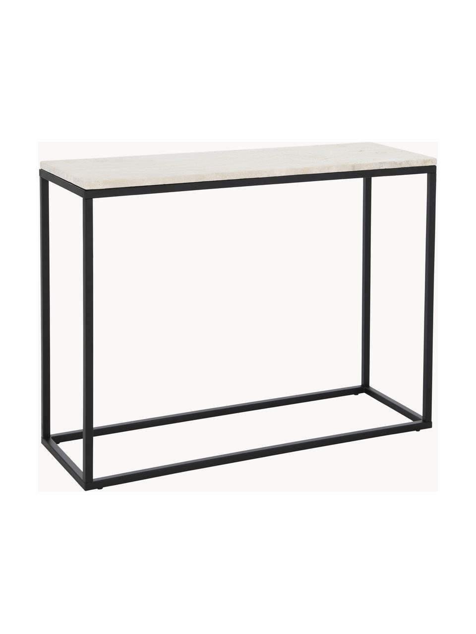 Consola de travertino Titti, Estante: travertino, Estructura: metal recubierto, Beige travertino, negro, An 100 x Al 75 cm