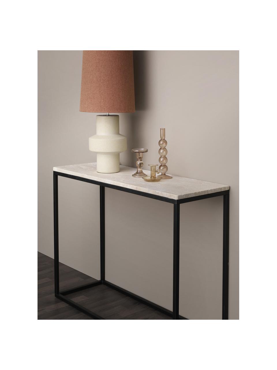 Travertijn console Titti, Plank: travertijn, Frame: gecoat metaal, Beige, travertijn, zwart, B 100 x H 75 cm