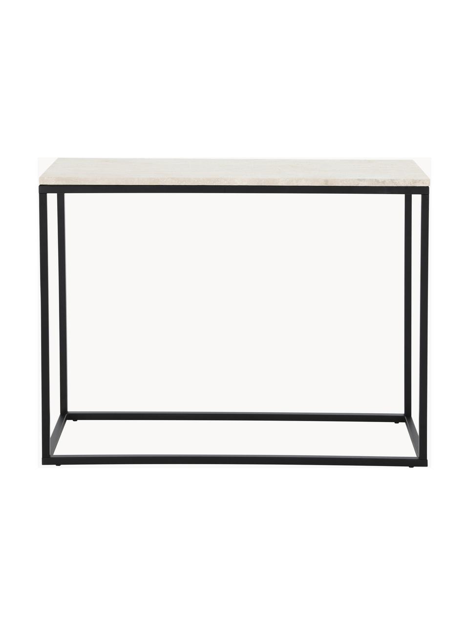 Consola de travertino Titti, Estante: travertino, Estructura: metal recubierto, Beige travertino, negro, An 100 x Al 75 cm