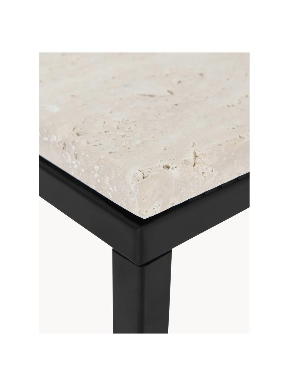 Travertijn console Titti, Plank: travertijn, Frame: gecoat metaal, Beige, travertijn, zwart, B 100 x H 75 cm