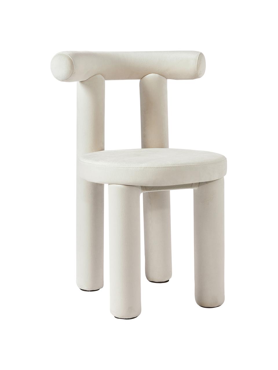 Sedia imbottita in velluto Calan, Rivestimento: 100% poliestere, Struttura: metallo ricoperto di schi, Velluto bianco crema, Larg. 55 x Prof. 52 cm
