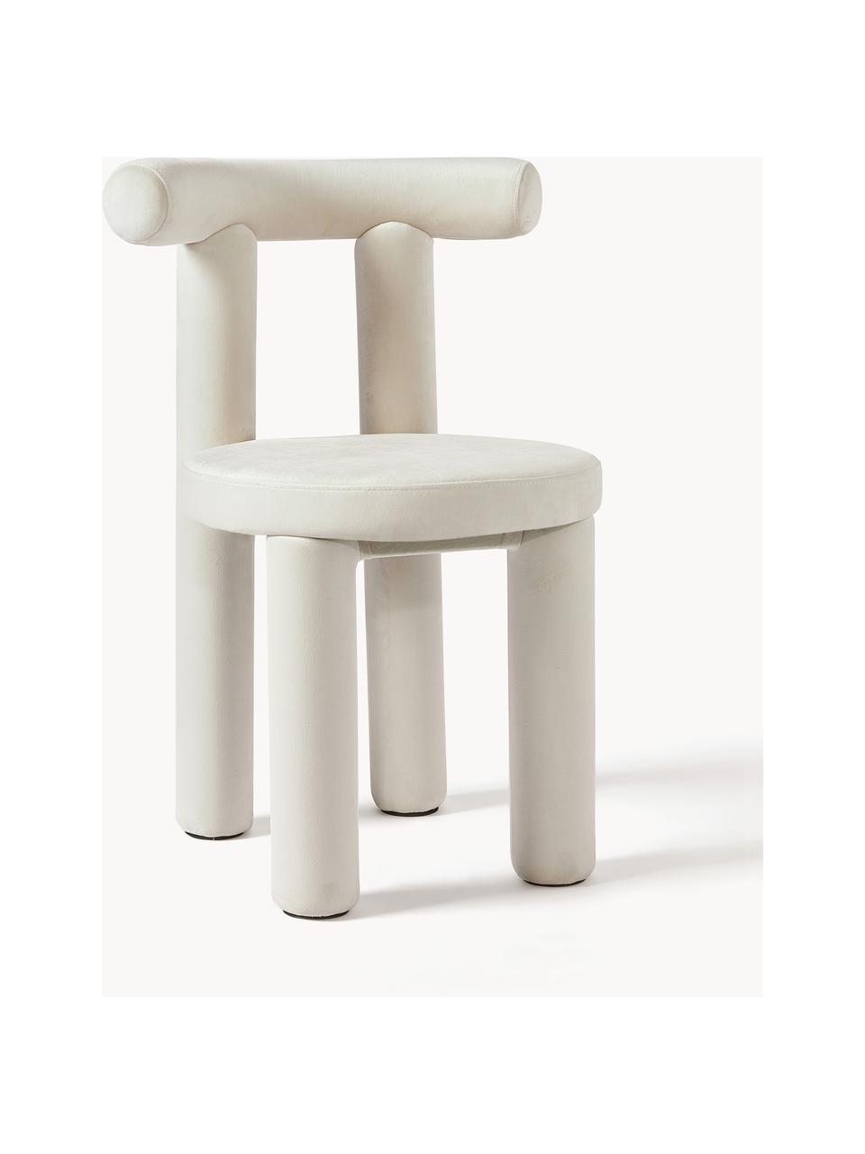 Gestoffeerde stoel Calan van fluweel, Bekleding: 100% polyester, Frame: gecoat metaal met schuims, Fluweel crèmewit, B 55 x D 52 cm