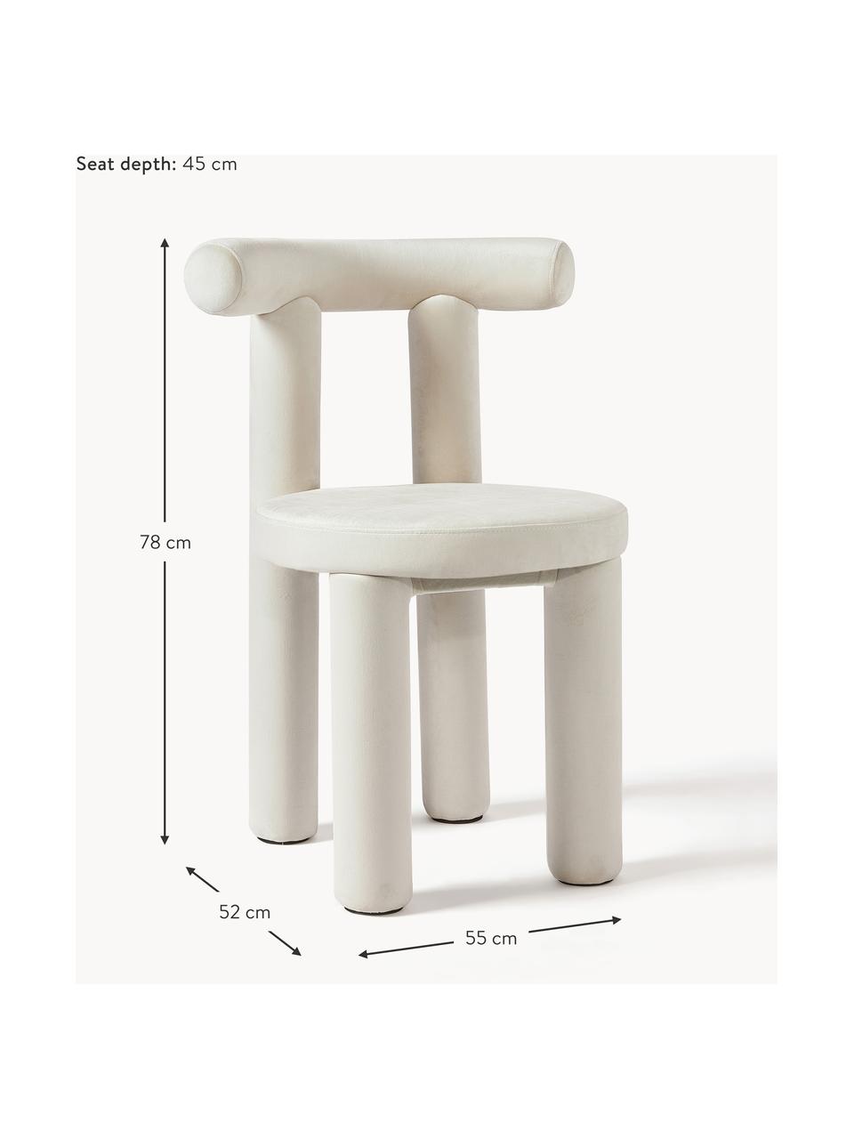 Silla tapizada en terciopelo Calan, Tapizado: 100% poliéster, Estructura: metal recubierto de espum, Terciopelo blanco crema, An 55 x F 52 cm