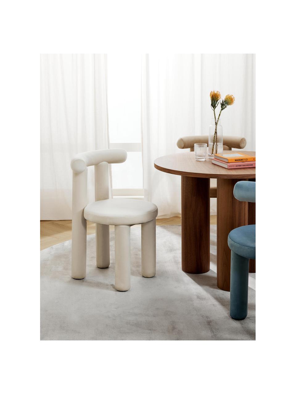 Gestoffeerde stoel Calan van fluweel, Bekleding: 100% polyester, Frame: gecoat metaal met schuims, Fluweel crèmewit, B 55 x D 52 cm