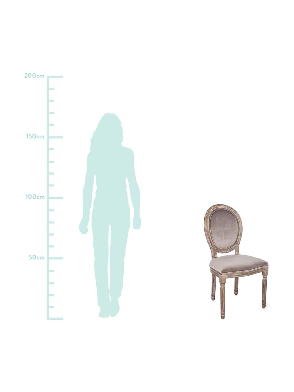 Fluwelen stoelen Mathilde, 2 stuks, Bekleding: 100% polyester fluweel, Frame: berkenhout, gecoat met ni, Bekleding: grijsbruin. Frame: berkenhoutkleurig met antieke afwerking, B 48 x D 46 cm