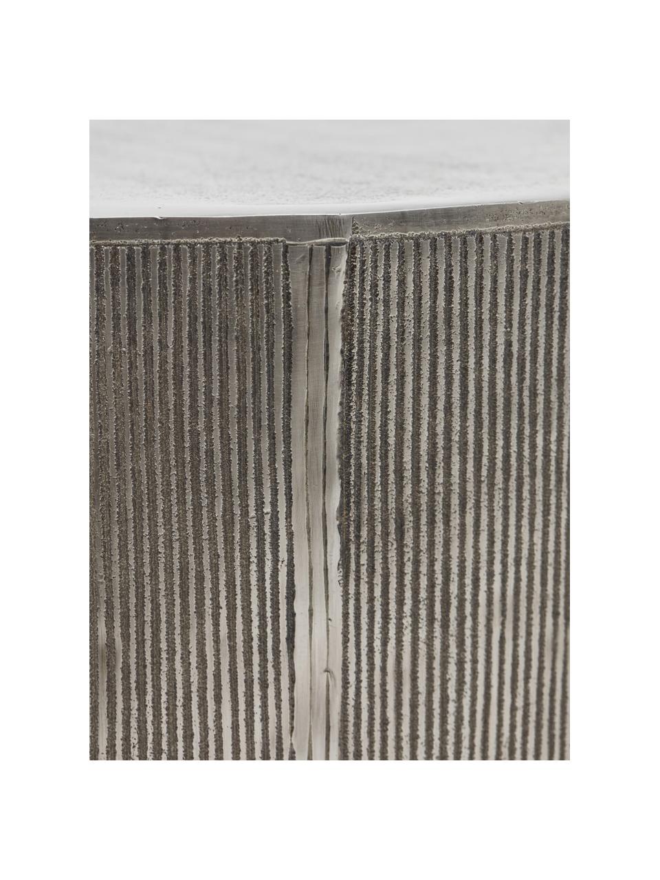 Okrągły stolik kawowy z ryflowanym frontem Rota, Aluminium powlekane, płyta pilśniowa średniej gęstości (MDF), Odcienie srebrnego, Ø 50 x W 35 cm