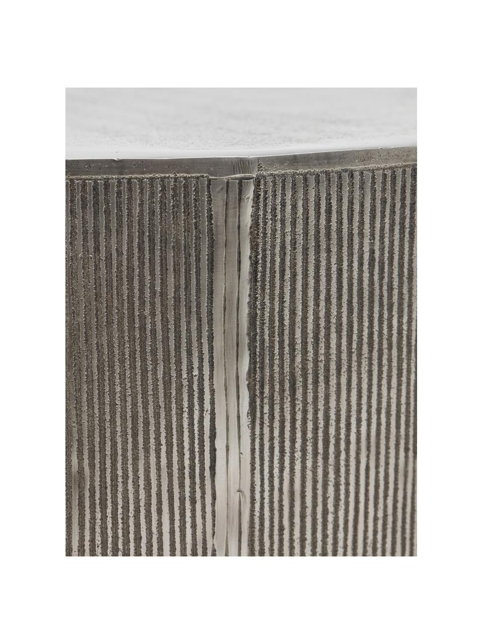 Table basse ronde façade nervurée Rota, Aluminium, enduit, MDF, Argenté, Ø 50 cm
