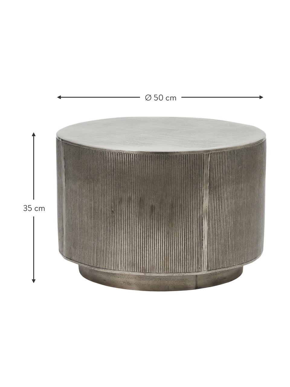 Runder Couchtisch Rota mit geriffelter Front, Aluminium, beschichtet, Mitteldichte Holzfaserplatte (MDF), Silberfarben, Ø 50 x H 35 cm
