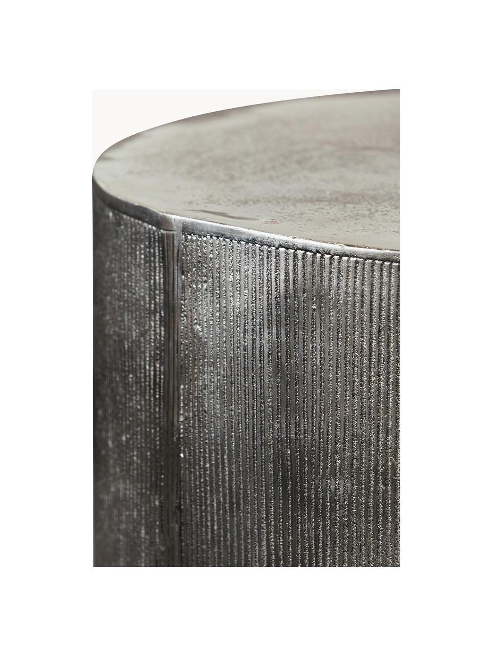 Table basse ronde façade nervurée Rota, Aluminium, enduit, MDF, Grège, argenté, Ø 50 cm