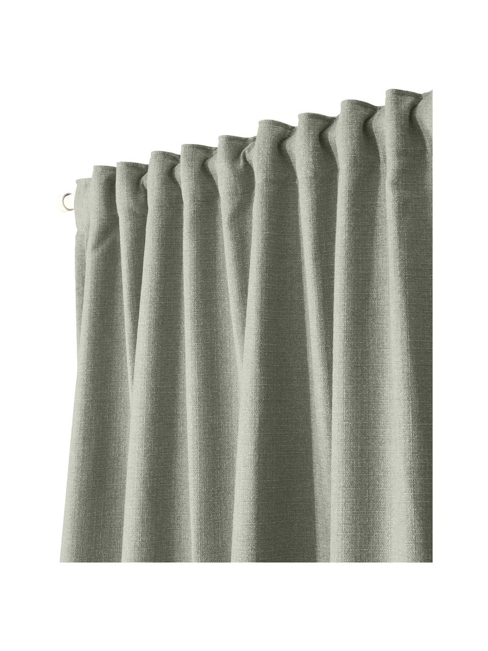 Rideau opaque avec ruflette multiple Jensen, 2 pièces, 95 % polyester, 5 % nylon, Vert, larg. 130 x long. 260 cm