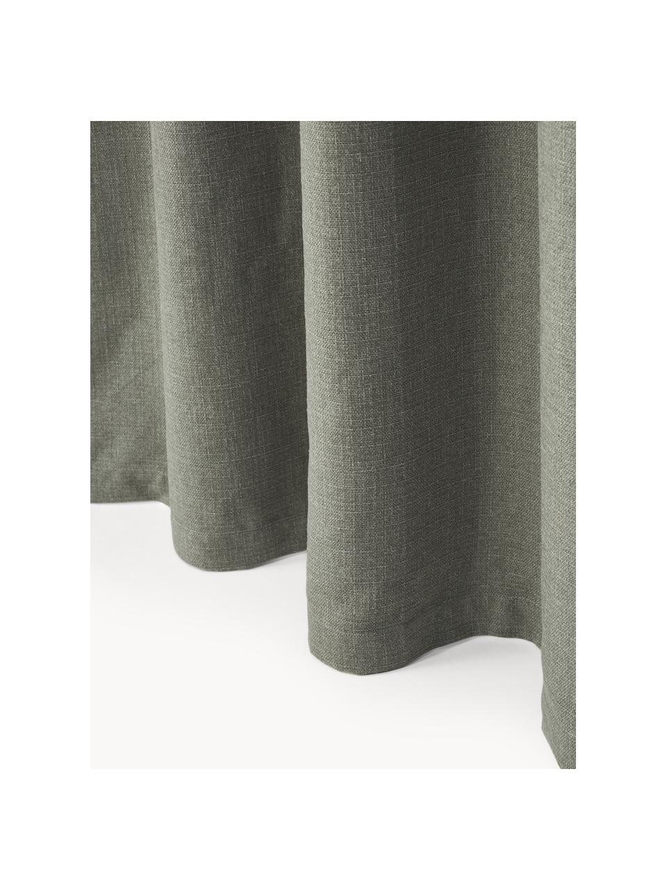 Rideaux opaques avec ruflette multiple Jensen, 2 pièces, 95 % polyester, 5 % nylon, Vert olive, larg. 130 x long. 260 cm