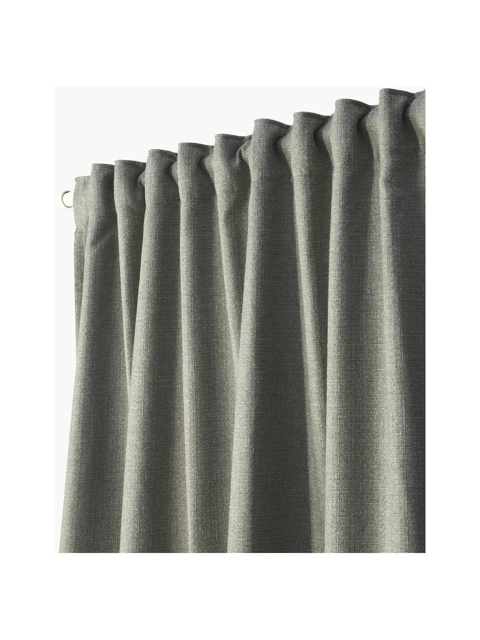 Ondoorzichtig gordijn Jensen met multiband, 2 stuks, 95% polyester, 5% nylon, Olijfgroen, B 130 x L 260 cm