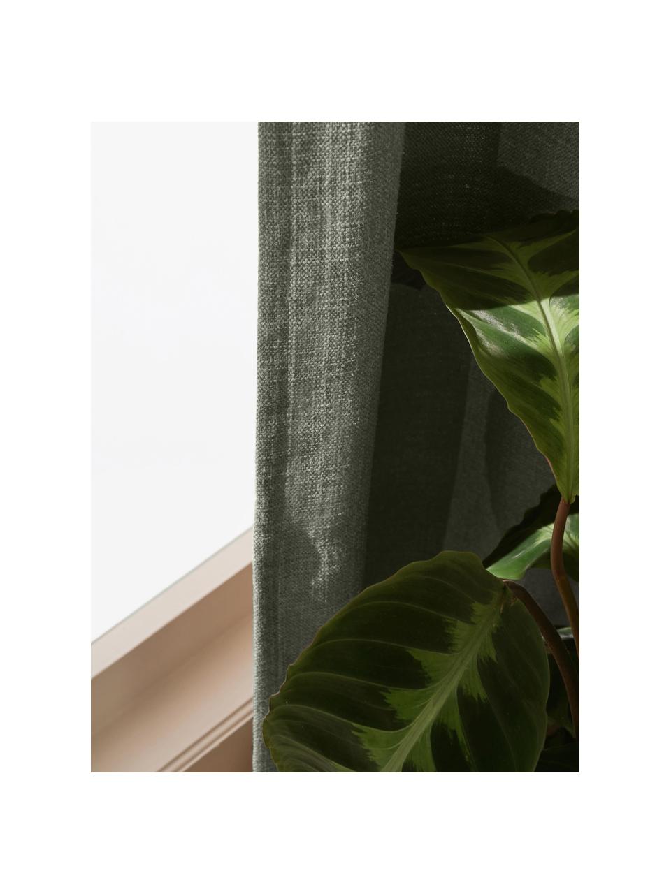 Ondoorzichtig gordijn Jensen met multiband, 2 stuks, 95% polyester, 5% nylon, Olijfgroen, B 130 x L 260 cm