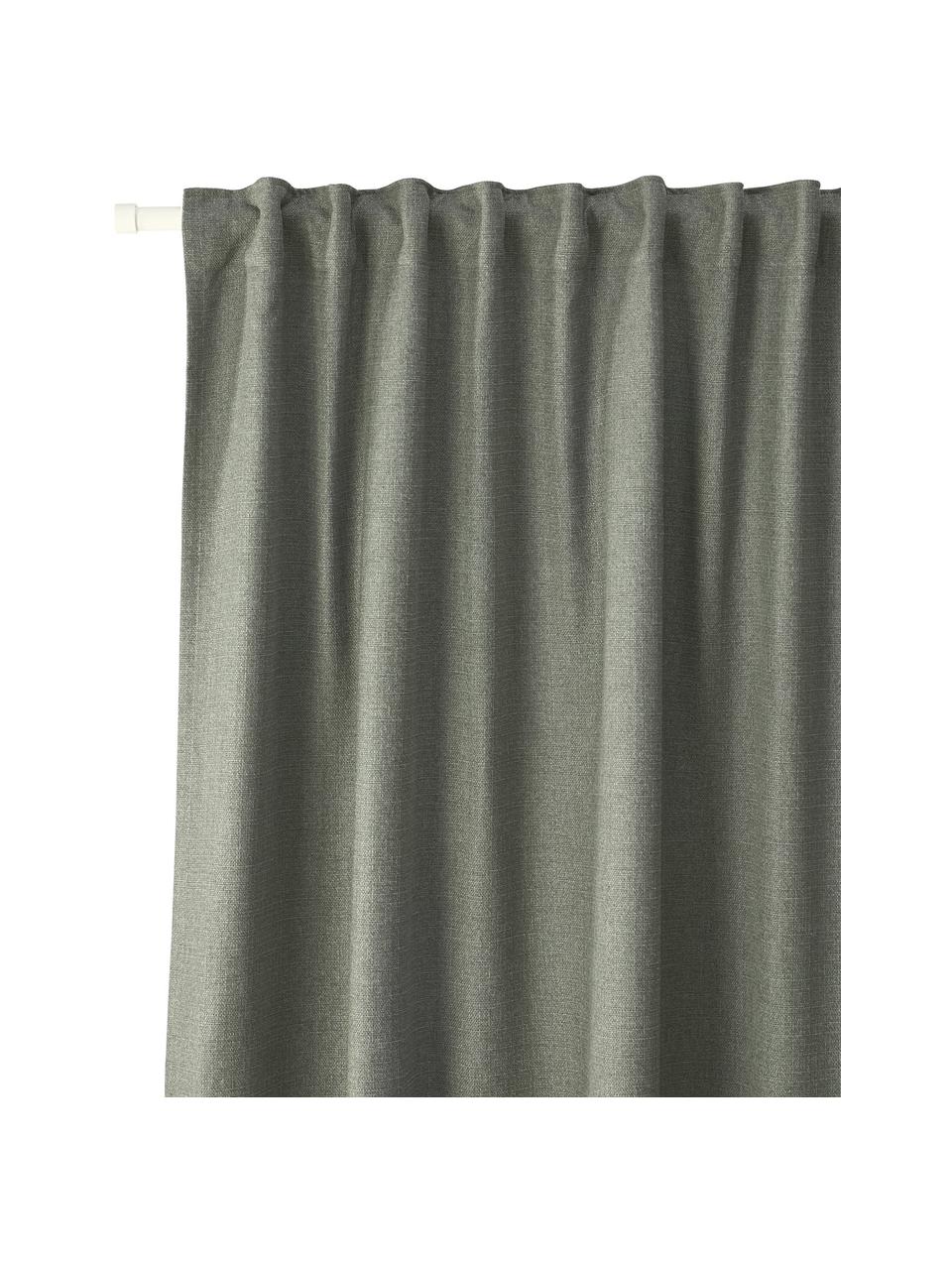 Blickdichter Vorhang Jensen mit Multiband, 2 Stück, 95 % Polyester, 5 % Nylon, Olivgrün, B 130 x L 260 cm