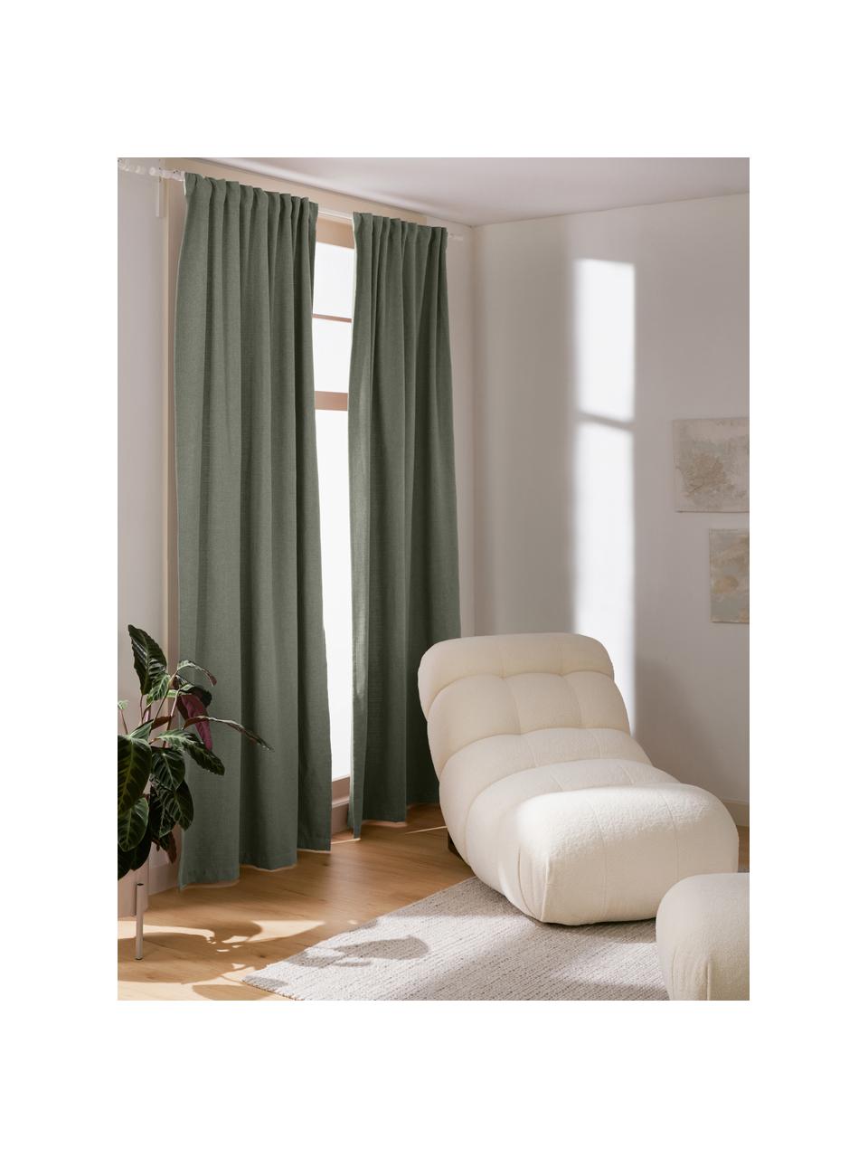 Blickdichter Vorhang Jensen mit Multiband, 2 Stück, 95 % Polyester, 5 % Nylon, Olivgrün, B 130 x L 260 cm