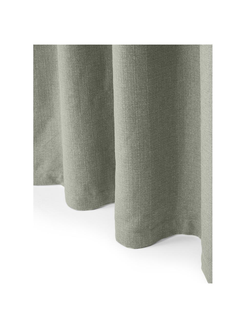 Ondoorzichtig gordijn Jensen met multiband, 2 stuks, 95% polyester, 5% nylon, Olijfgroen, B 130 x L 260 cm