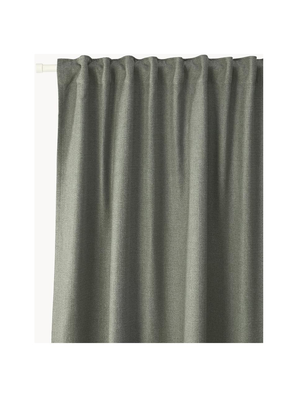 Ondoorzichtig gordijn Jensen met multiband, 2 stuks, 95% polyester, 5% nylon, Olijfgroen, B 130 x L 260 cm